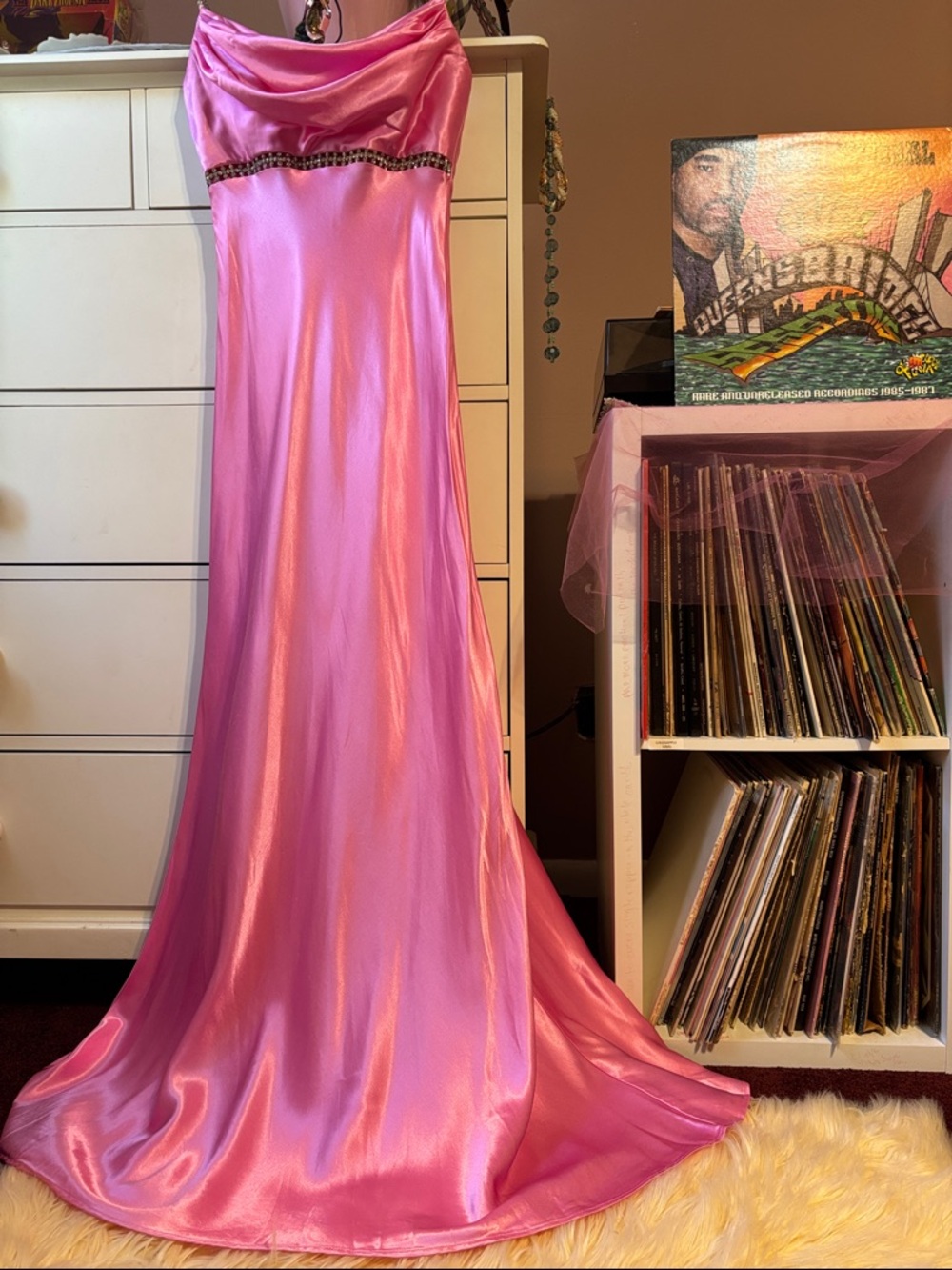 90’s Vintage Cache Cowl Neck Pink Long Maxi Gown Dress Gala Party Event Special